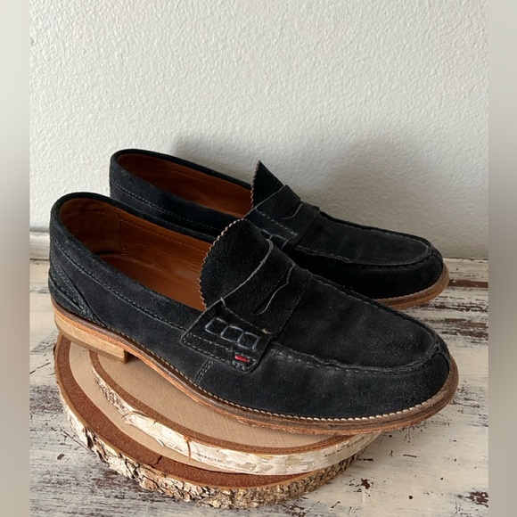 VTG Rare Hilfiger Blue Navy Suede Penny Loafers Men Size 9 Leather Sole Portugal - Picture 4 of 12